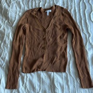 Leith Brown Ribbed Cardigan Sweater